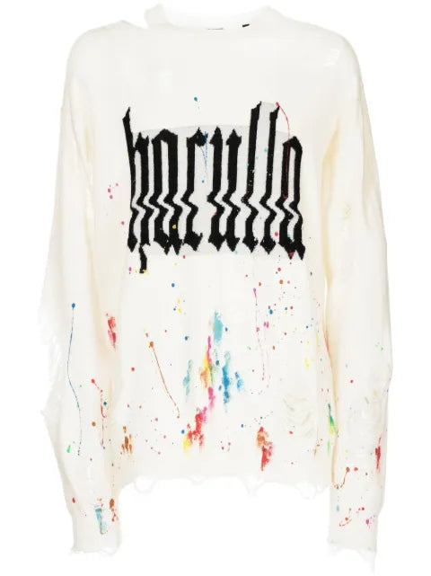 Haculla Glitched logo-print ripped sweatshirt