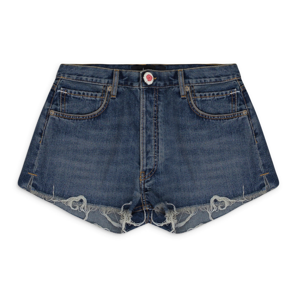 CROCHET APPLIQUE DENIM HONOLULU WASH BLUE SHORTS