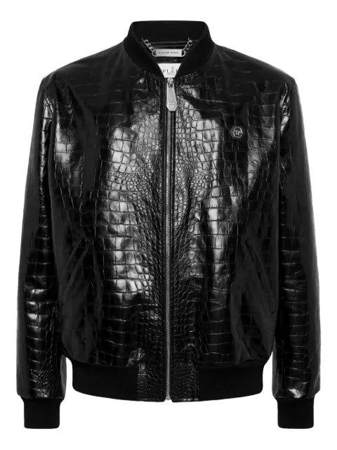 Philipp Plein crocodile-effect leather bomber jacket