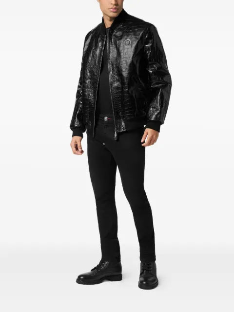 Philipp Plein crocodile-effect leather bomber jacket