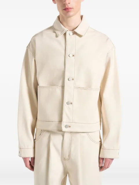 Manière De Voir Damien back-pleat cream denim jacket