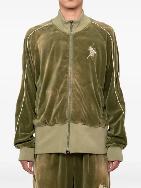 KAMIYA  embroidered velour zip-up sport jacket