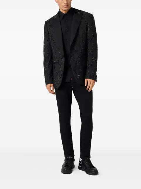 Philipp Plein wool blazer with satin details monogram