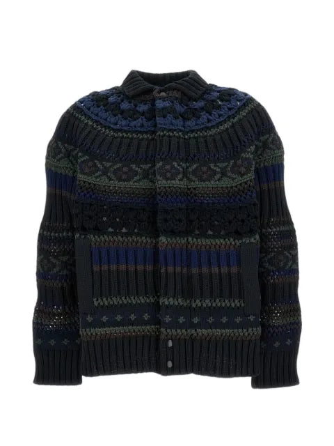 sacai crochet panelled cardigan