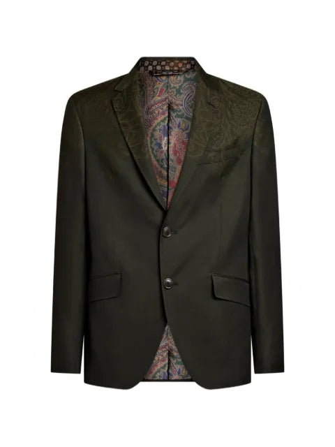 ETRO single-breasted wool jacket with placed print