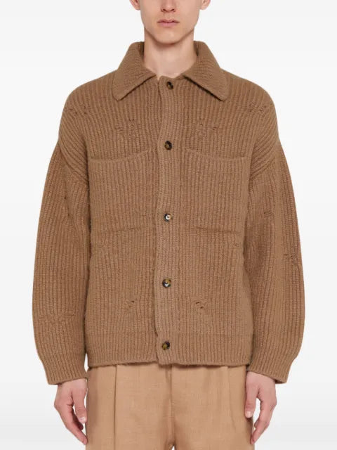 Laneus ribbed-knit distressed cardigan