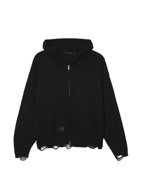 FIVE CM skeleton-motif distressed hoodie