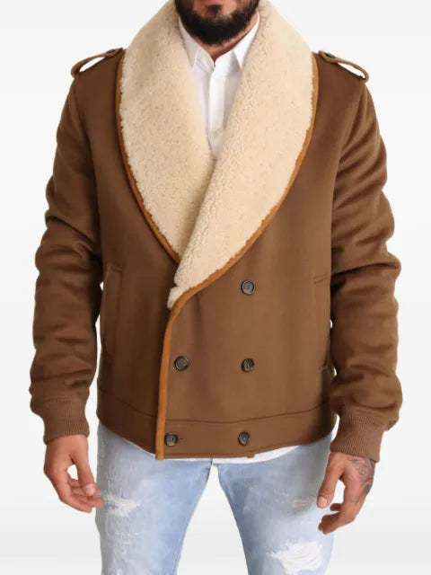 Dolce & Gabbana double-breasted shearling-collar jacket