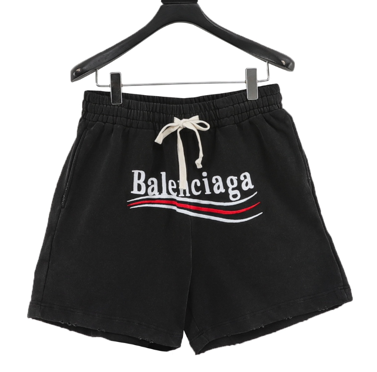 Political Logo Drawstring Shorts – Black