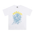 Sp5der Blue Web & Yellow Letter Graphic White Short Sleeve T-Shirt
