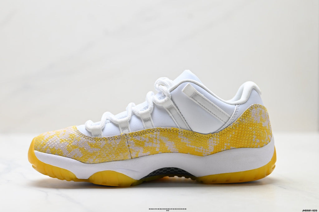 Air Jordan 11 Retro White and Yellow Snakeskin Unisex Sneakers Style 18