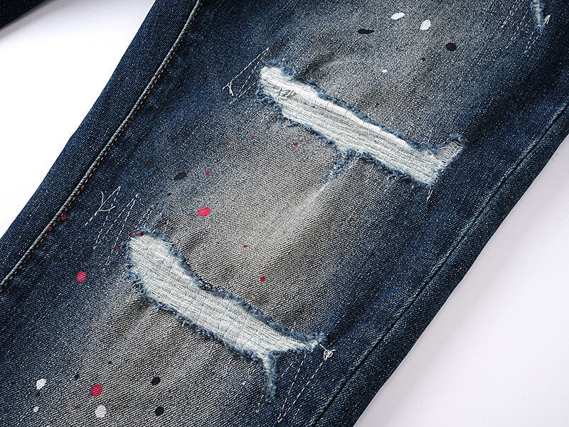 Purple Brand Dark Blue Distressed Paint Splatter Jeans