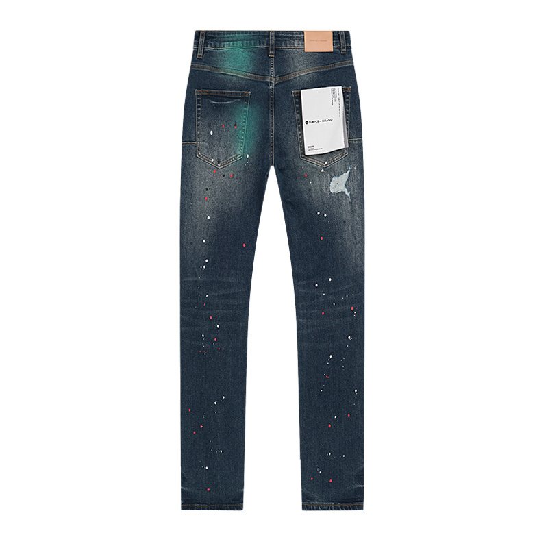 Purple Brand Dark Blue Distressed Paint Splatter Jeans