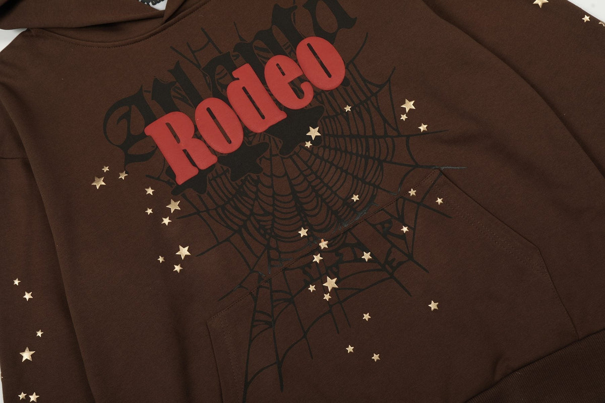 Sp5der Brown Western Spiderweb Graphic Hoodie