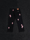 Chrome Hearts Pink Cross Patch Black Jeans