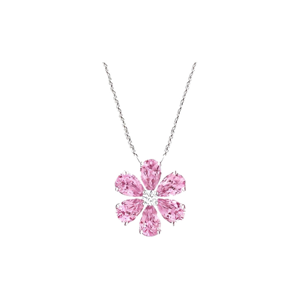 Harry Winston Style Six-Petal Floral Cubic Zirconia White-Gold-Plated Necklace