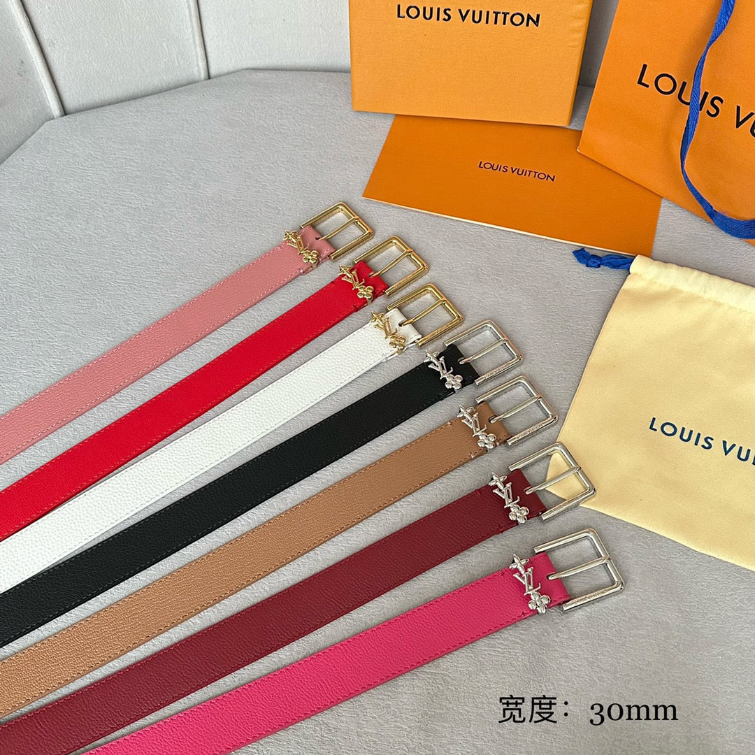 LOUIS VUITTON LV BLOOM 30MM BELT IN DEEP PINK CALFSKIN SILVER HARDWARE