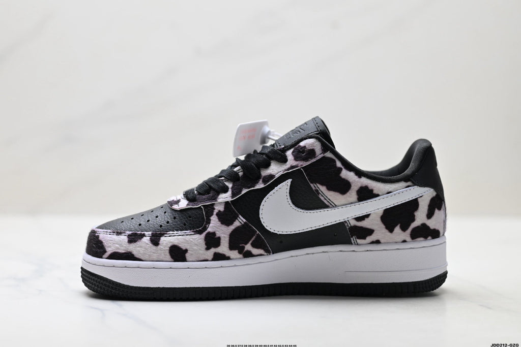 Nike Air Force 1 Low Black White Cow Print Unisex Sneakers Style 05