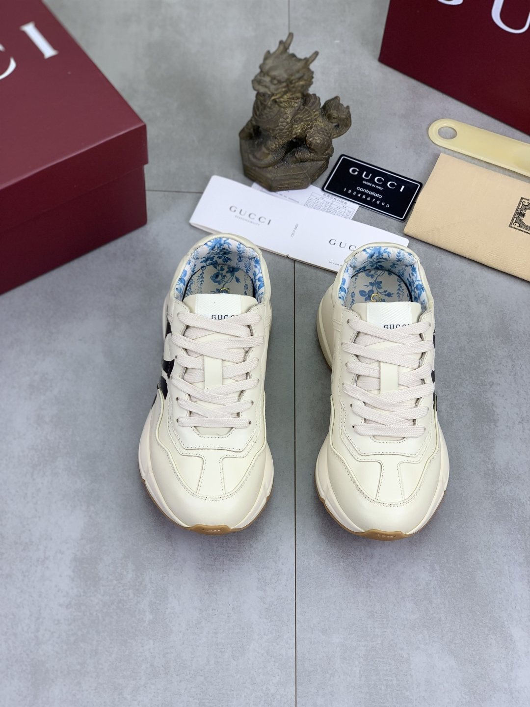 Gucci Cream Chunky Sneakers with Black Accents