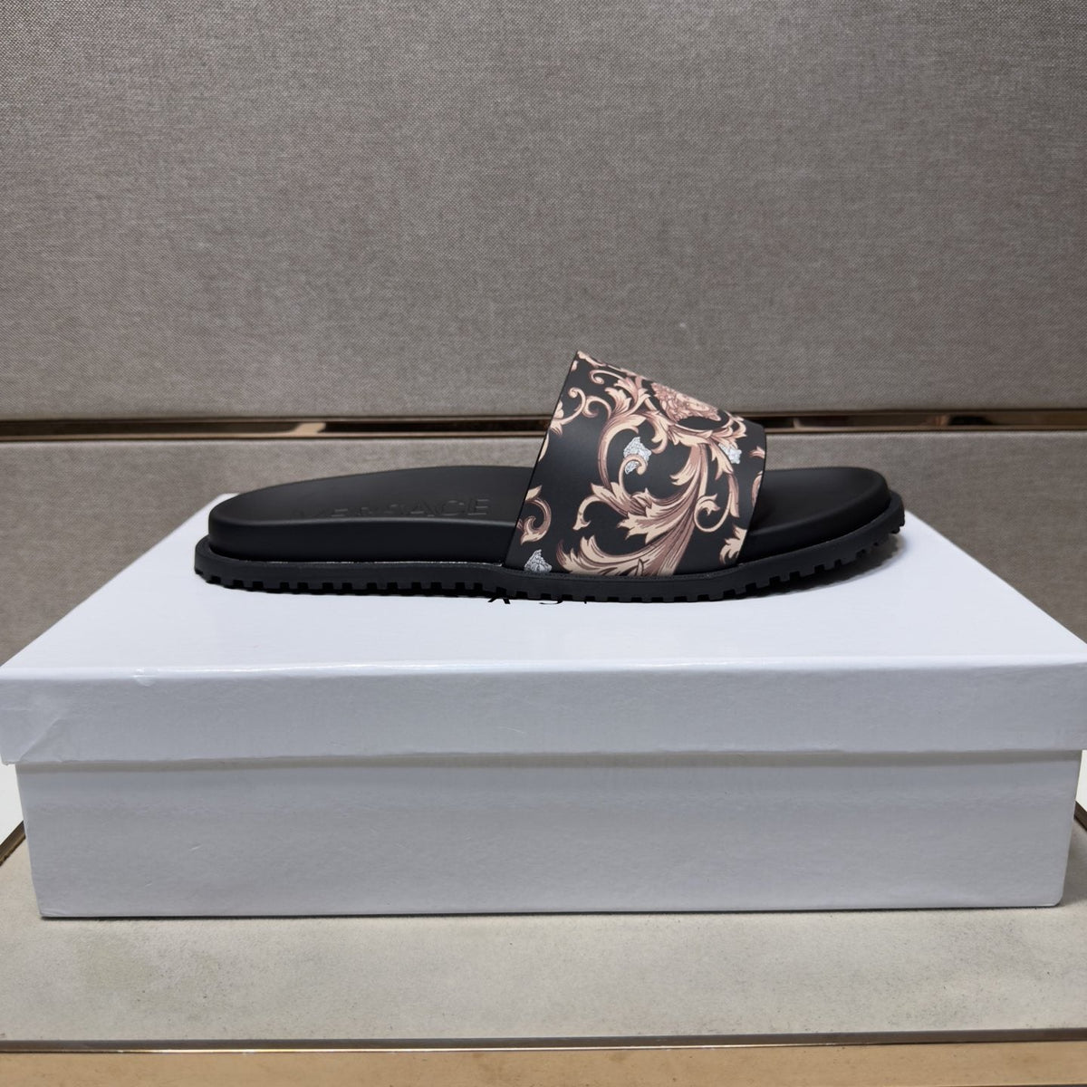 Versace Black Ornamental Strap Slide Sandals