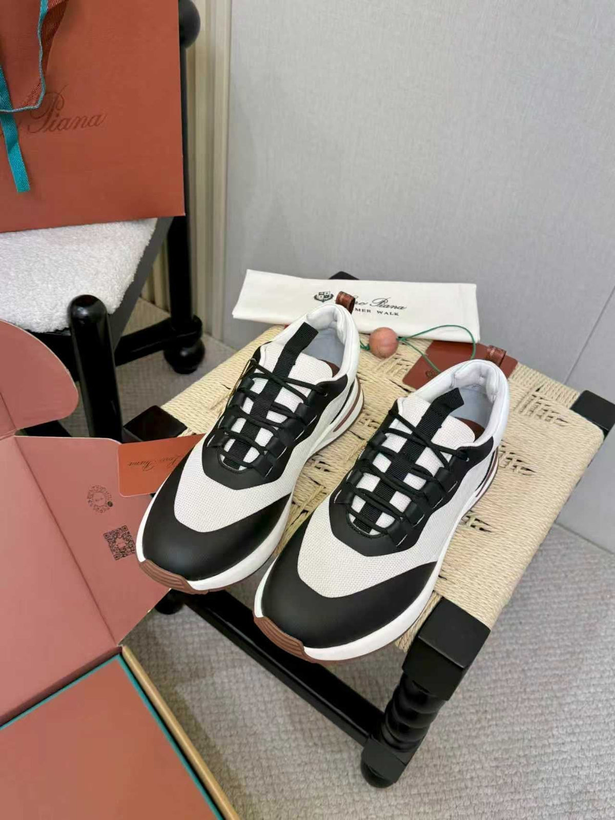 Loro Piana Men's Black and White Sneakers