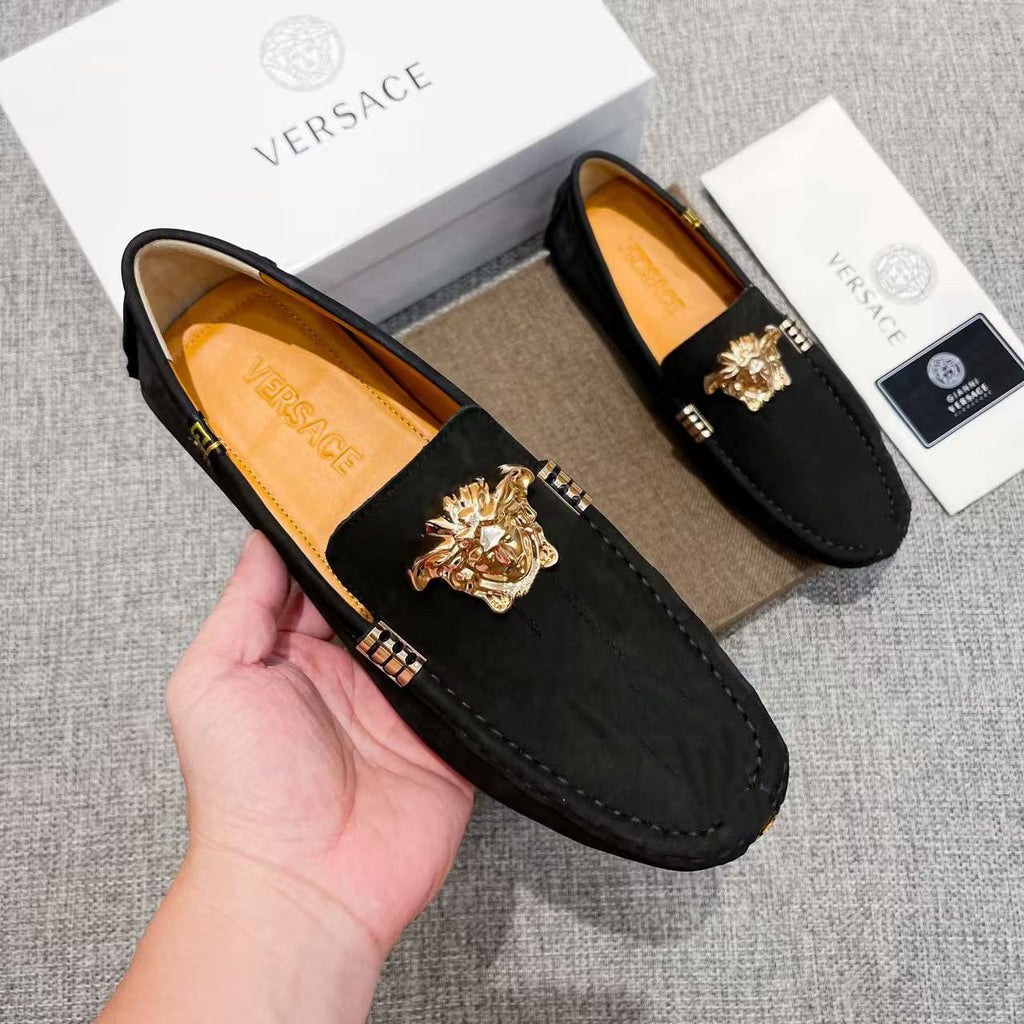Versace Men's Black Gold Medusa Loafers