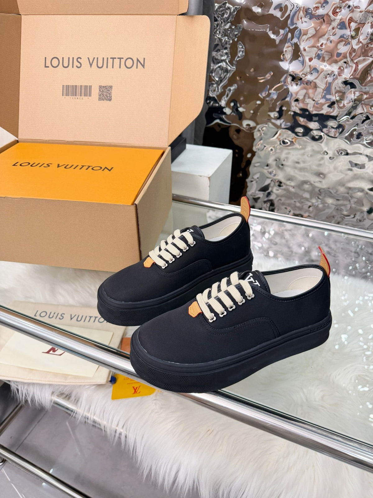 Louis Vuitton Black White-Lace Low-Top Sneakers