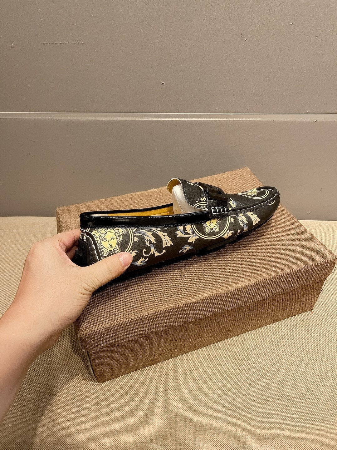 Versace Men's Black & Gold Slip-On Loafers