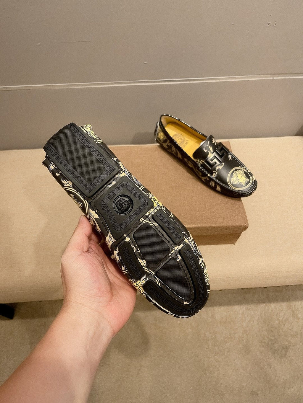 Versace Men's Black & Gold Slip-On Loafers