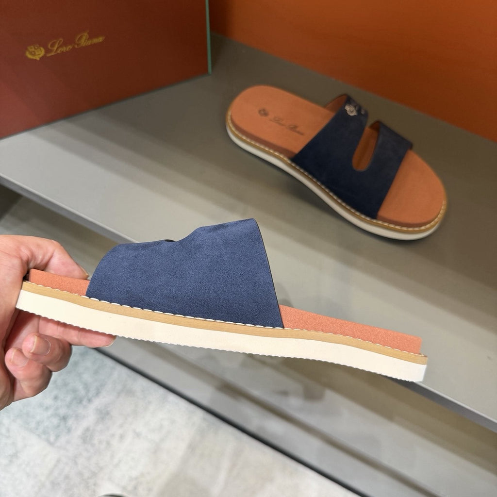 Loro Piana Navy Cutout Slide Sandals