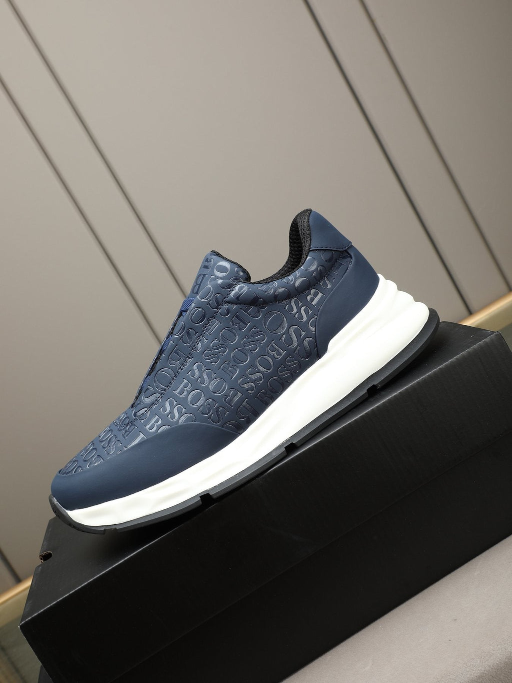 BOSS Navy Textured Slip-On Sneakers - Padded Collar