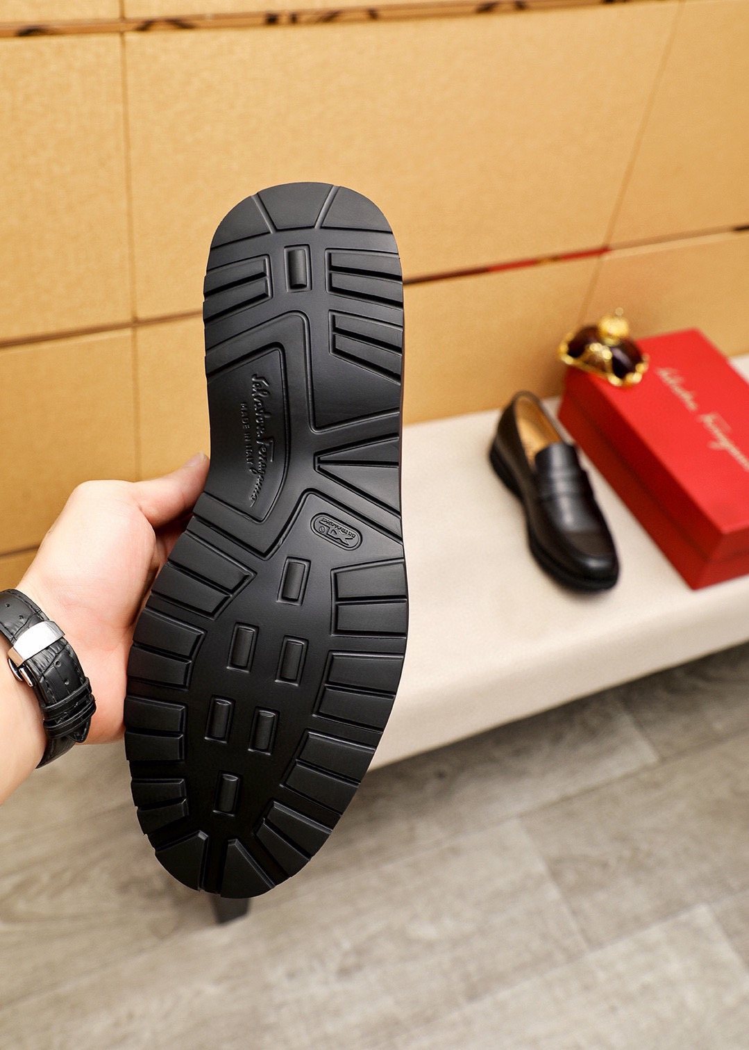 Ferragamo Black Strap Loafers