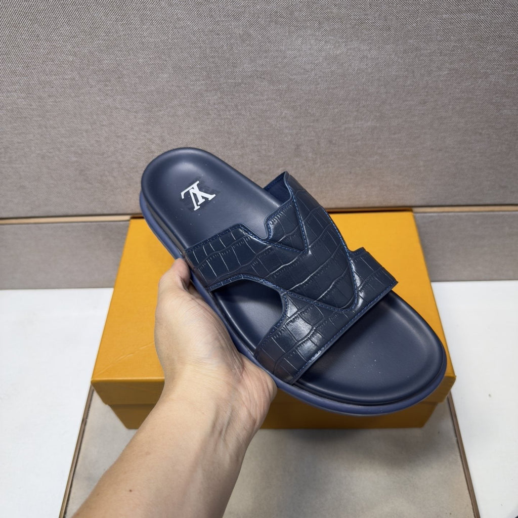 Louis Vuitton Men's Textured Crossover Slide Sandals