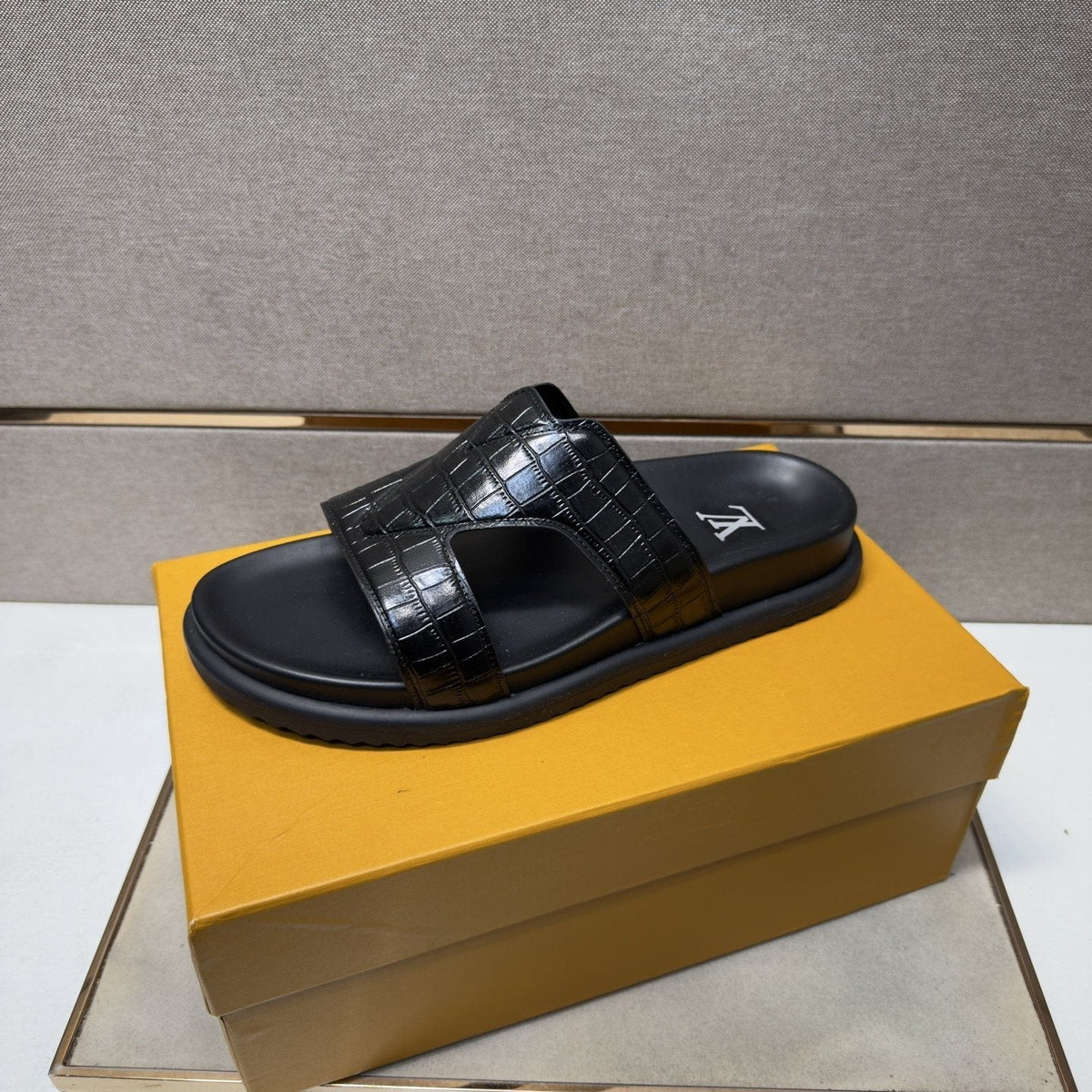 Louis Vuitton Men's Textured Crossover Slide Sandals