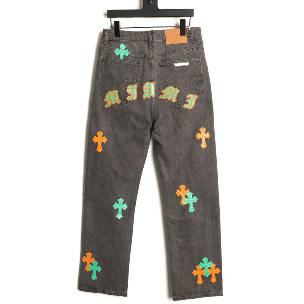 Chrome Hearts Cross-Motif Jeans with Back Lettering - Charcoal